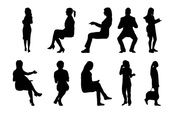 Vektor Silhouetten Umrisse Von Menschen Konturzeichnung Menschen Silhouette Icon Set — Stockvektor