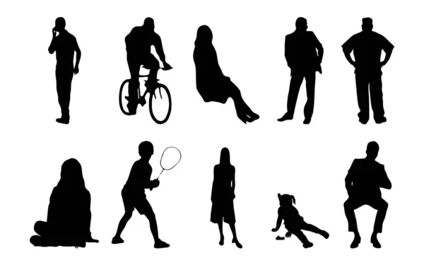 Vektor Silhouetten Umrisse Von Menschen Konturzeichnung Menschen Silhouette Icon Set — Stockvektor