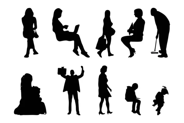 Vektor Silhouetten Umrisse Von Menschen Konturzeichnung Menschen Silhouette Icon Set — Stockvektor