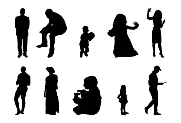 Vektor Silhouetten Umrisse Von Menschen Konturzeichnung Menschen Silhouette Icon Set — Stockvektor