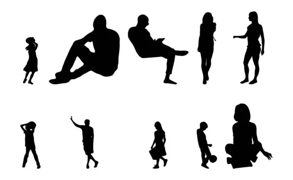 Silhouettes Vectorielles Silhouettes Esquissées Personnes Dessin Contour Silhouette Personnes Icône — Image vectorielle