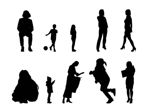 Vektor Silhouetten Umrisse Von Menschen Konturzeichnung Menschen Silhouette Icon Set — Stockvektor