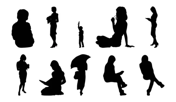 Vector Silhouetten Overzicht Silhouetten Van Mensen Contourtekening Personensilhouet Icoon Set — Stockvector