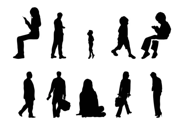 Vektor Silhouetten Umrisse Von Menschen Konturzeichnung Menschen Silhouette Icon Set — Stockvektor