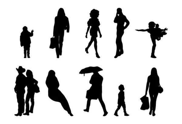 Vector Silhouettes Outline Silhouettes People Contour Drawing People Silhouette Icon — Stock Vector