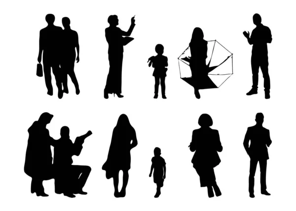 Vektor Silhouetten Umrisse Von Menschen Konturzeichnung Menschen Silhouette Icon Set — Stockvektor