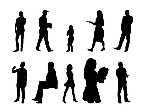 Vektor Silhouetten Umrisse Von Menschen Konturzeichnung Menschen Silhouette Icon Set — Stockvektor