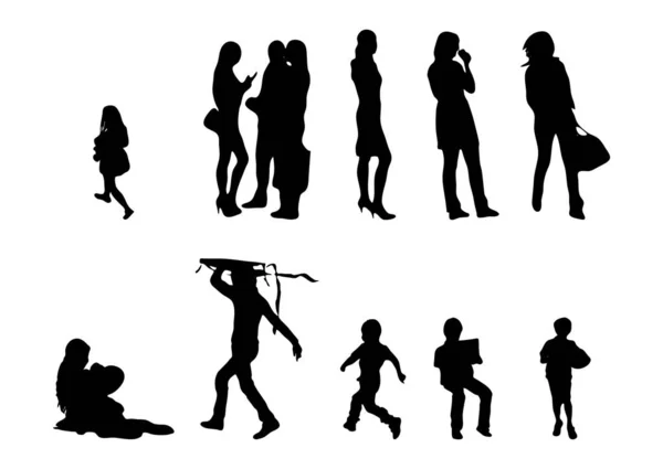 Vektor Silhouetten Umrisse Von Menschen Konturzeichnung Menschen Silhouette Icon Set — Stockvektor