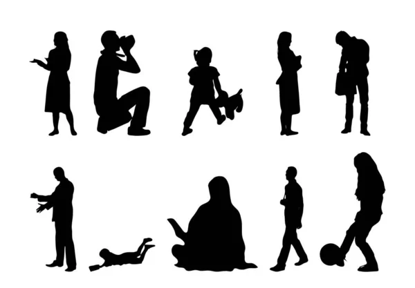 Vektor Silhouetten Umrisse Von Menschen Konturzeichnung Menschen Silhouette Icon Set — Stockvektor