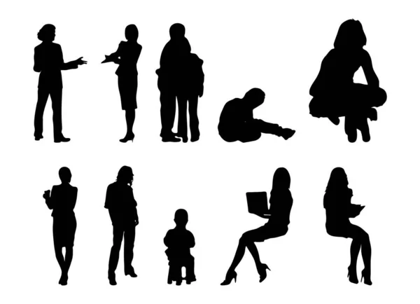 Vektor Silhouetten Umrisse Von Menschen Konturzeichnung Menschen Silhouette Icon Set — Stockvektor