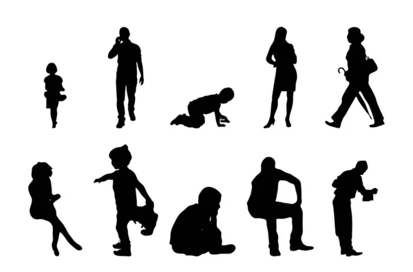 Vektor Silhouetten Umrisse Von Menschen Konturzeichnung Menschen Silhouette Icon Set — Stockvektor