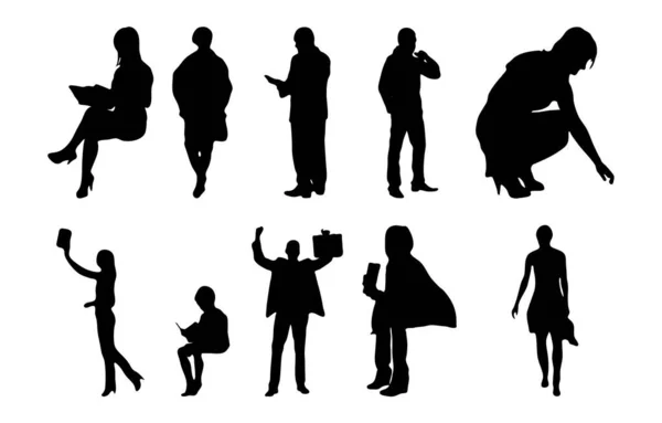 Vektor Silhouetten Umrisse Von Menschen Konturzeichnung Menschen Silhouette Icon Set — Stockvektor