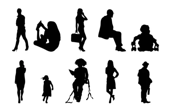 Silhouettes Vectorielles Silhouettes Esquissées Personnes Dessin Contour Silhouette Personnes Icône — Image vectorielle