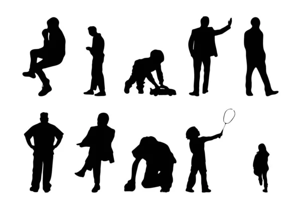 Vektor Silhouetten Umrisse Von Menschen Konturzeichnung Menschen Silhouette Icon Set — Stockvektor