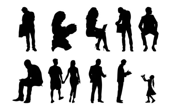 Vektor Silhouetten Umrisse Von Menschen Konturzeichnung Menschen Silhouette Icon Set — Stockvektor