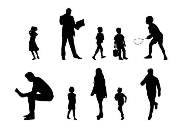 Vektor Silhouetten Umrisse Von Menschen Konturzeichnung Menschen Silhouette Icon Set — Stockvektor