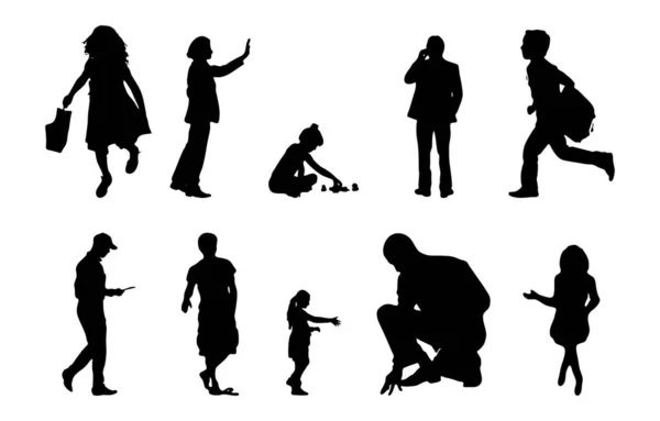 Vector Silhouettes Outline Silhouettes People Contour Drawing People Silhouette Icon — 스톡 벡터