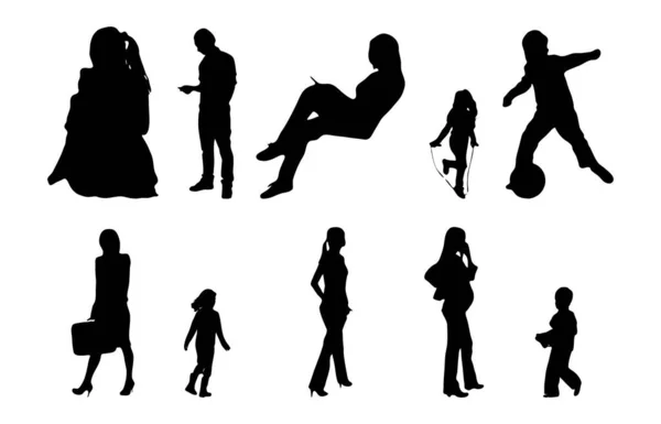 Vektor Silhouetten Umrisse Von Menschen Konturzeichnung Menschen Silhouette Icon Set — Stockvektor