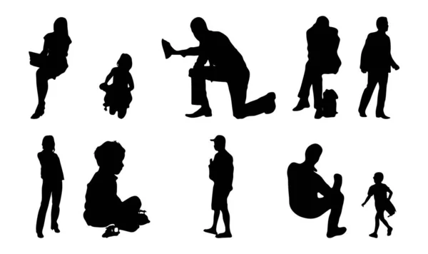 Vektor Silhouetten Umrisse Von Menschen Konturzeichnung Menschen Silhouette Icon Set — Stockvektor