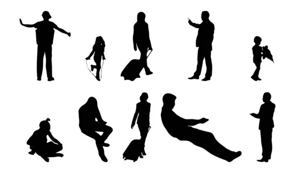 Silhouettes Vectorielles Silhouettes Esquissées Personnes Dessin Contour Silhouette Personnes Icône — Image vectorielle