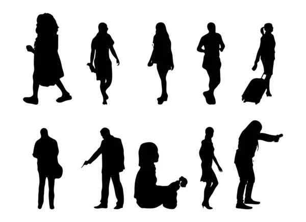 Vektor Silhouetten Umrisse Von Menschen Konturzeichnung Menschen Silhouette Icon Set — Stockvektor