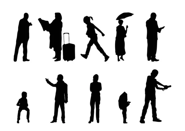 Vektor Silhouetten Umrisse Von Menschen Konturzeichnung Menschen Silhouette Icon Set — Stockvektor