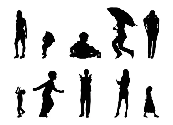 Silhouettes Vectorielles Silhouettes Esquissées Personnes Dessin Contour Silhouette Personnes Icône — Image vectorielle