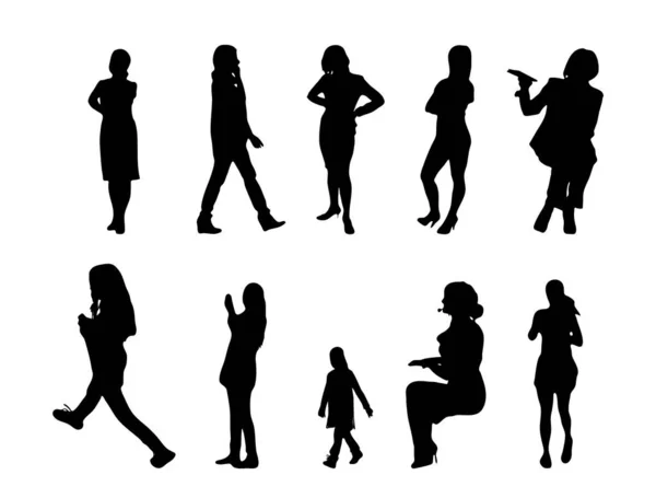 Vektor Silhouetten Umrisse Von Menschen Konturzeichnung Menschen Silhouette Icon Set — Stockvektor