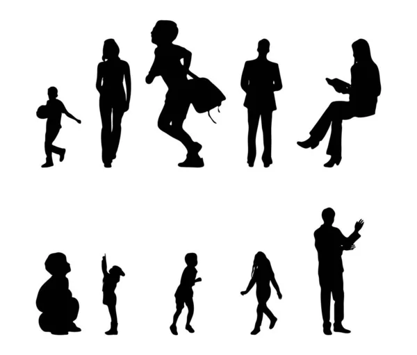 Vektor Silhouetten Umrisse Von Menschen Konturzeichnung Menschen Silhouette Icon Set — Stockvektor