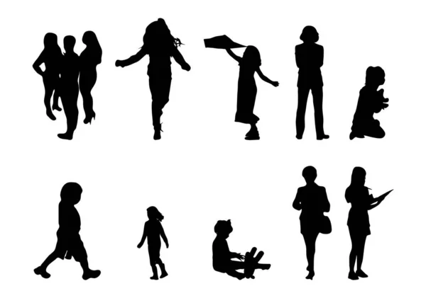 Vektor Silhouetten Umrisse Von Menschen Konturzeichnung Menschen Silhouette Icon Set — Stockvektor