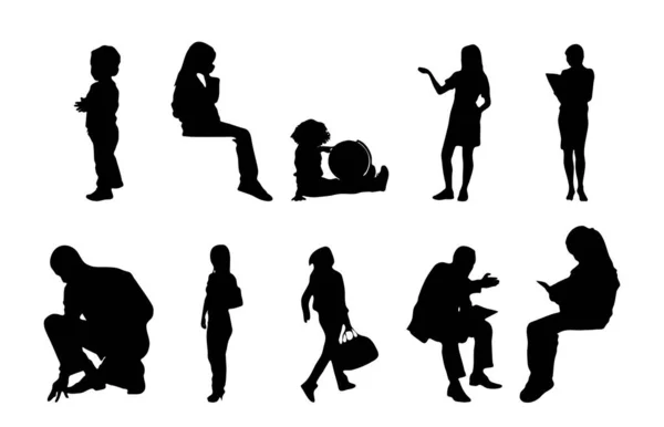 Vector Silhouetten Overzicht Silhouetten Van Mensen Contourtekening Personensilhouet Icoon Set — Stockvector