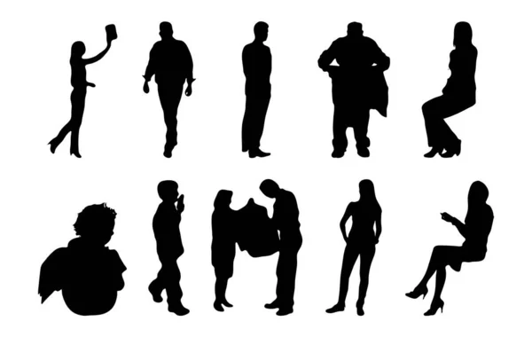 Silhouettes Vectorielles Silhouettes Esquissées Personnes Dessin Contour Silhouette Personnes Icône — Image vectorielle