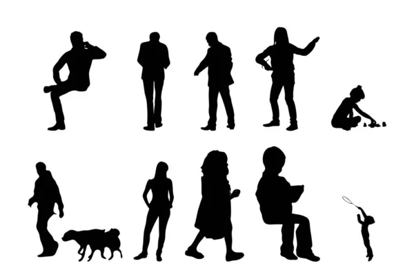 Vektor Silhouetten Umrisse Von Menschen Konturzeichnung Menschen Silhouette Icon Set — Stockvektor