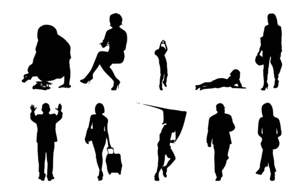 Silhouettes Vectorielles Silhouettes Esquissées Personnes Dessin Contour Silhouette Personnes Icône — Image vectorielle