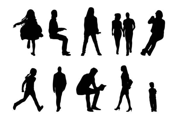 Silhouettes Vectorielles Silhouettes Esquissées Personnes Dessin Contour Silhouette Personnes Icône — Image vectorielle