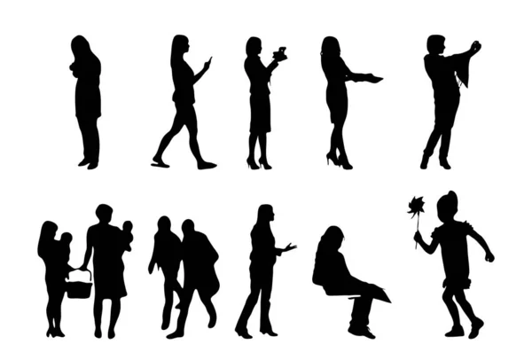 Silhouettes Vectorielles Silhouettes Esquissées Personnes Dessin Contour Silhouette Personnes Icône — Image vectorielle