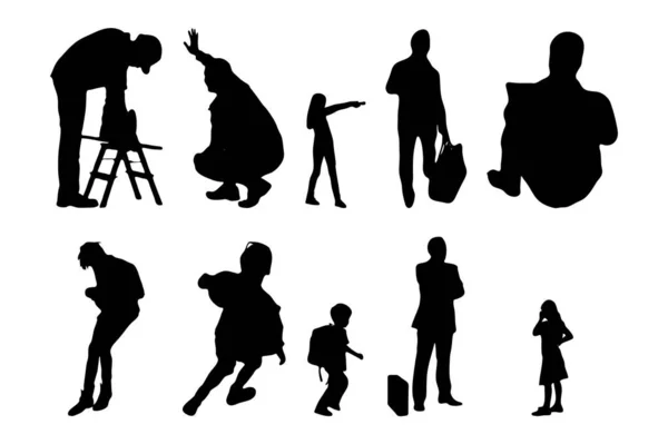 Vektor Silhouetten Umrisse Von Menschen Konturzeichnung Menschen Silhouette Icon Set — Stockvektor