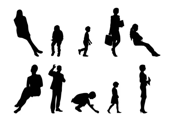 Vector Silhouettes Outline Silhouettes People Contour Drawing People Silhouette Icon — Stock Vector