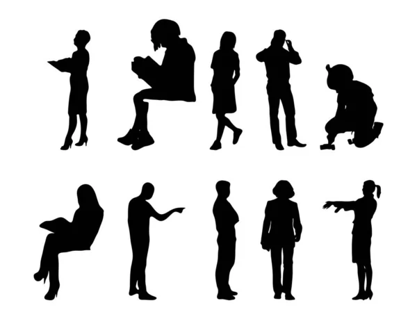 Vector Silhouettes Outline Silhouettes People Contour Drawing People Silhouette Icon — Stock Vector