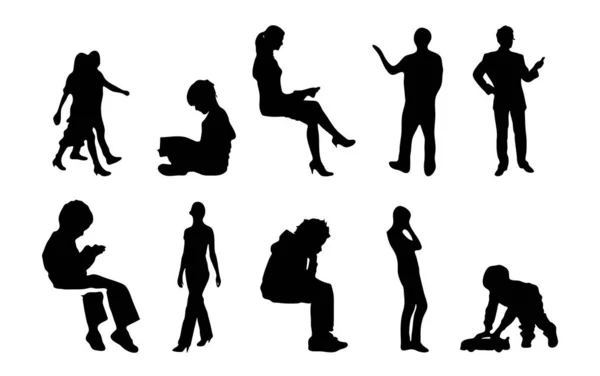 Vektor Silhouetten Umrisse Von Menschen Konturzeichnung Menschen Silhouette Icon Set — Stockvektor