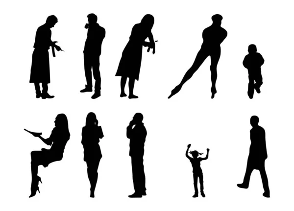 Vektor Silhouetten Umrisse Von Menschen Konturzeichnung Menschen Silhouette Icon Set — Stockvektor