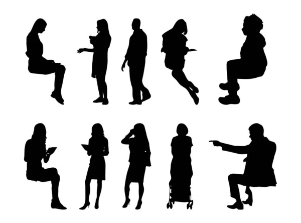 Silhouettes Vectorielles Silhouettes Esquissées Personnes Dessin Contour Silhouette Personnes Icône — Image vectorielle