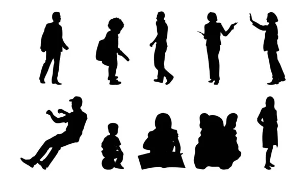 Vektor Silhouetten Umrisse Von Menschen Konturzeichnung Menschen Silhouette Icon Set — Stockvektor