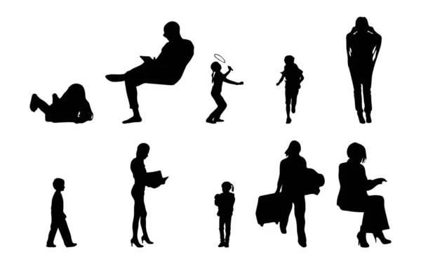 Silhouettes Vectorielles Silhouettes Esquissées Personnes Dessin Contour Silhouette Personnes Icône — Image vectorielle