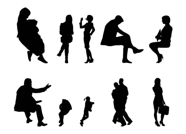 Vektor Silhouetten Umrisse Von Menschen Konturzeichnung Menschen Silhouette Icon Set — Stockvektor