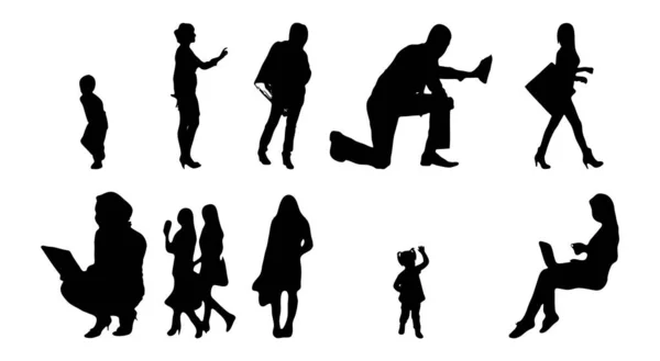 Vektor Silhouetten Umrisse Von Menschen Konturzeichnung Menschen Silhouette Icon Set — Stockvektor