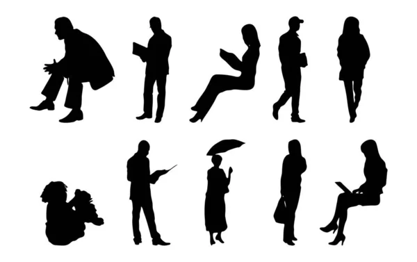 Vector Silhouettes Outline Silhouettes People Contour Drawing People Silhouette Icon — Stock Vector