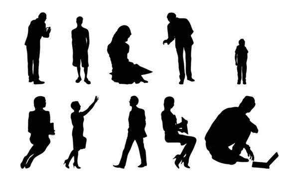 Vektor Silhouetten Umrisse Von Menschen Konturzeichnung Menschen Silhouette Icon Set — Stockvektor