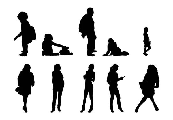 Vektor Silhouetten Umrisse Von Menschen Konturzeichnung Menschen Silhouette Icon Set — Stockvektor