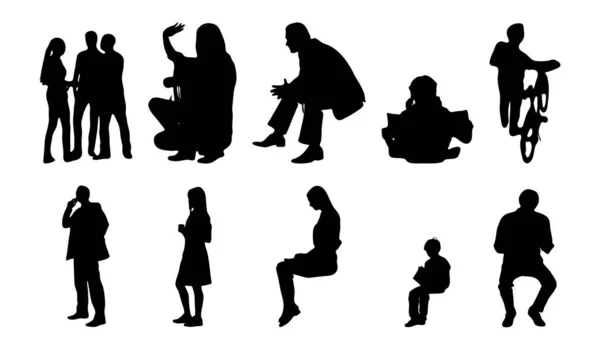 Vektor Silhouetten Umrisse Von Menschen Konturzeichnung Menschen Silhouette Icon Set — Stockvektor